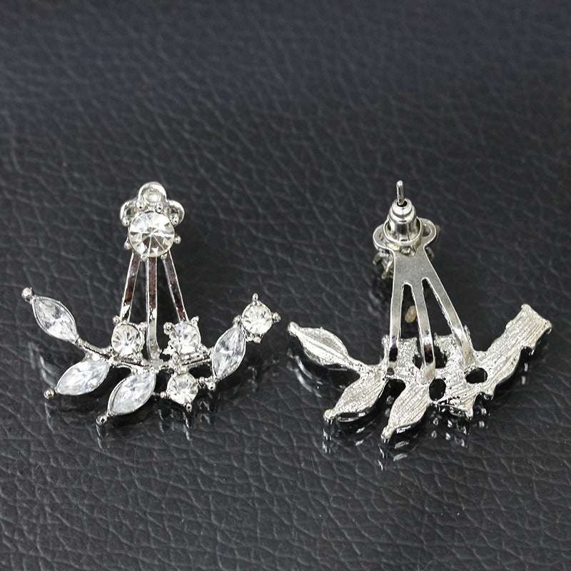 Fashion Girl Jewelry Diamond Crystal Leaf Earrings Branch Back Hanging Zircon Earrings