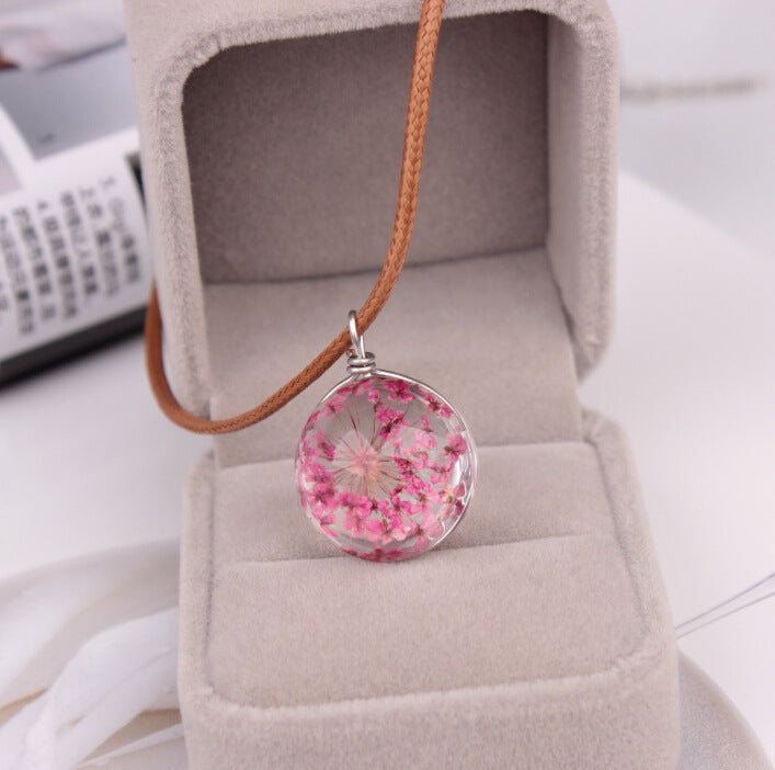 Fashion transparent ball four-leaf clover pendant gemstone dandelion dried flower necklace jewelry