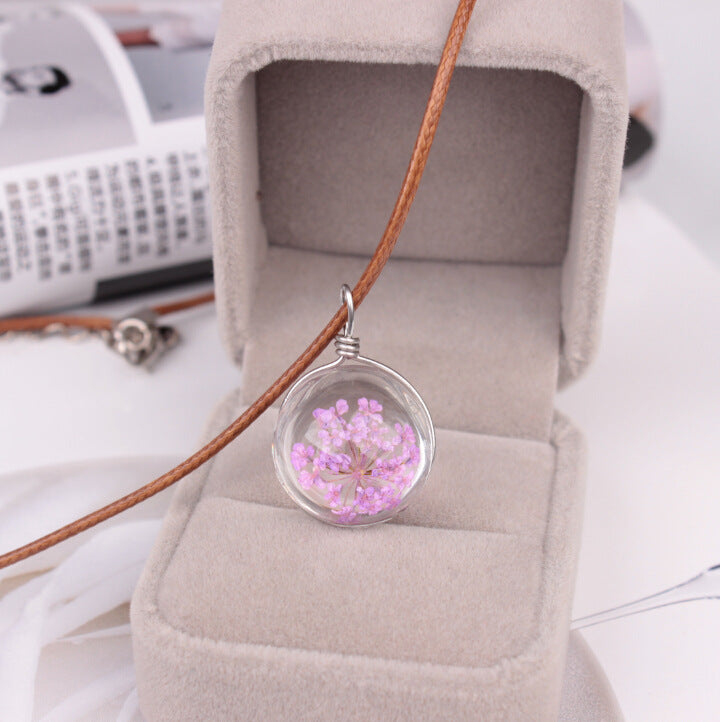 Fashion transparent ball four-leaf clover pendant gemstone dandelion dried flower necklace jewelry