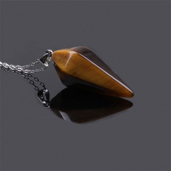 Fashion Natural Stone Crystal Hexagon Taper Pendant Clavicle Chain Necklace