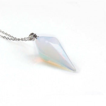 Fashion Natural Stone Crystal Hexagon Taper Pendant Clavicle Chain Necklace