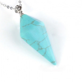 Fashion Natural Stone Crystal Hexagon Taper Pendant Clavicle Chain Necklace