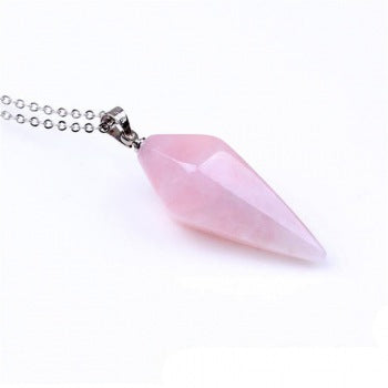 Fashion Natural Stone Crystal Hexagon Taper Pendant Clavicle Chain Necklace