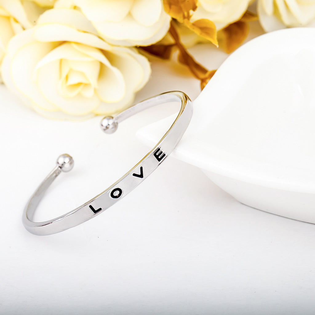 ins simple English letter bracelet female fashion temperament love letter open bracelet couple jewelry tide