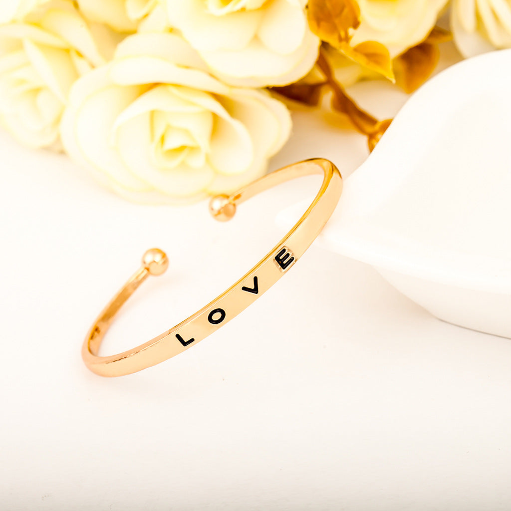 ins simple English letter bracelet female fashion temperament love letter open bracelet couple jewelry tide