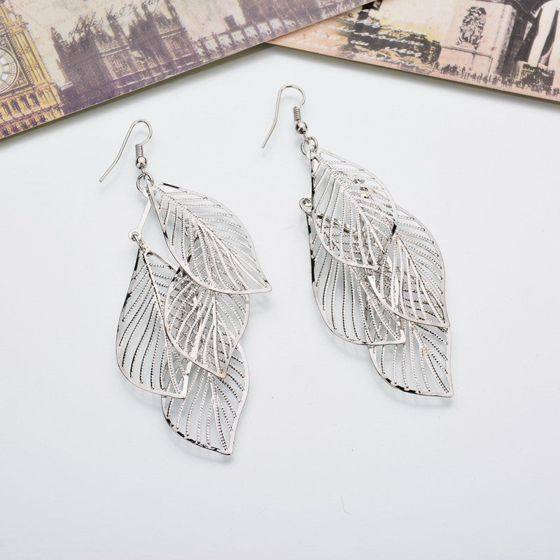 Fashion Hollow Metal Leaf Earrings Stud Earrings