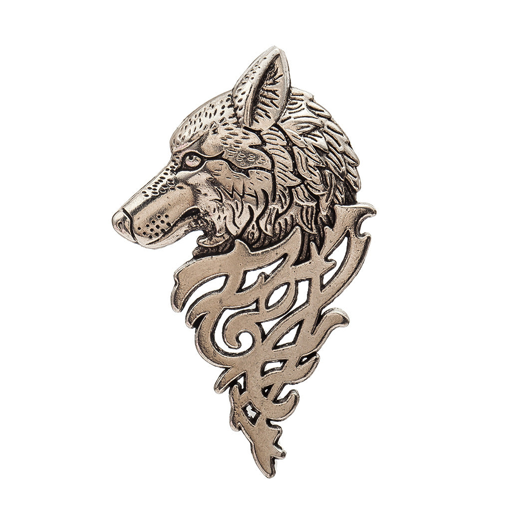 Retro Jewelry Personality Fashion Men's Suit Collar Pin Buckle Domineering Wolf Head Brooch Pin Collar