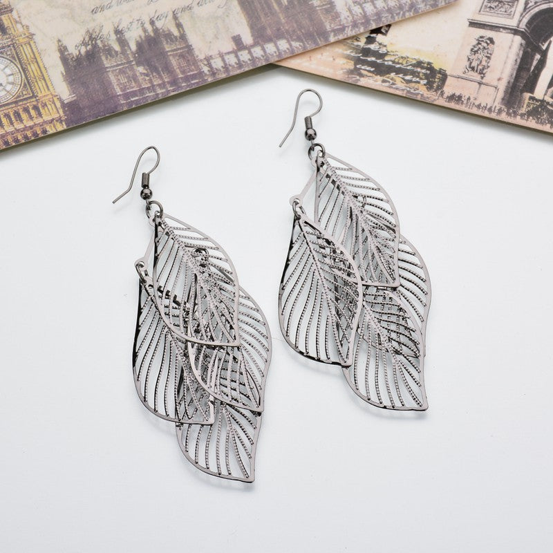 Fashion Hollow Metal Leaf Earrings Stud Earrings