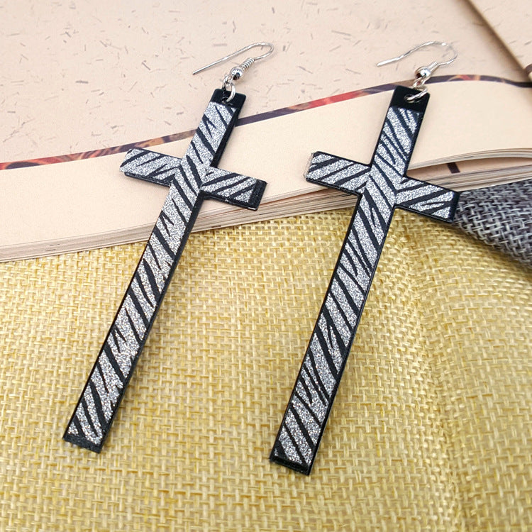 Classic Earrings Earrings Gold Silver Black Stripe Alloy Cross Frosted Earrings Jewelry Earrings 6 Colors