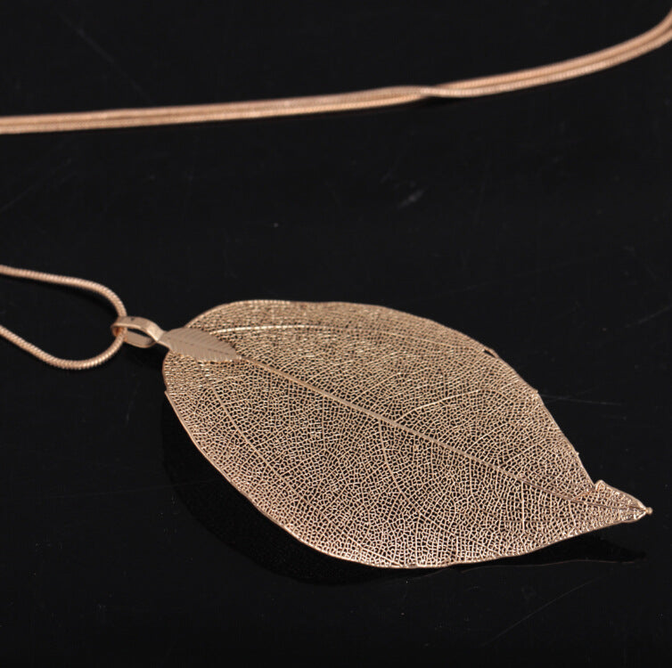 Real leaf specimen necklace fashion simple leaf pendant sweater chain necklace jewelry