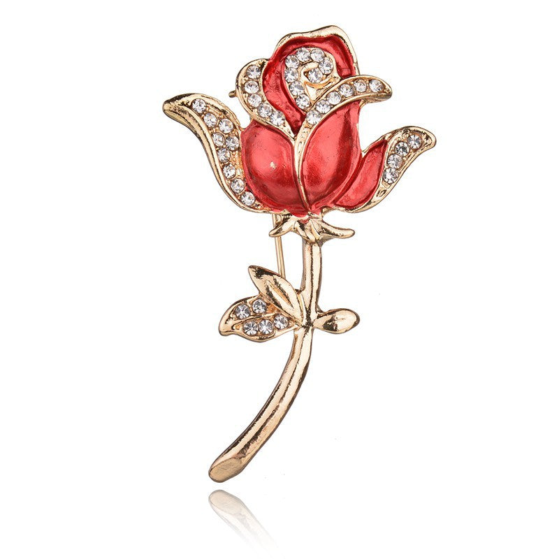 Rose Crystal Brooch Temperament Ladies Coat Jewelry Wedding Bridal Corsage