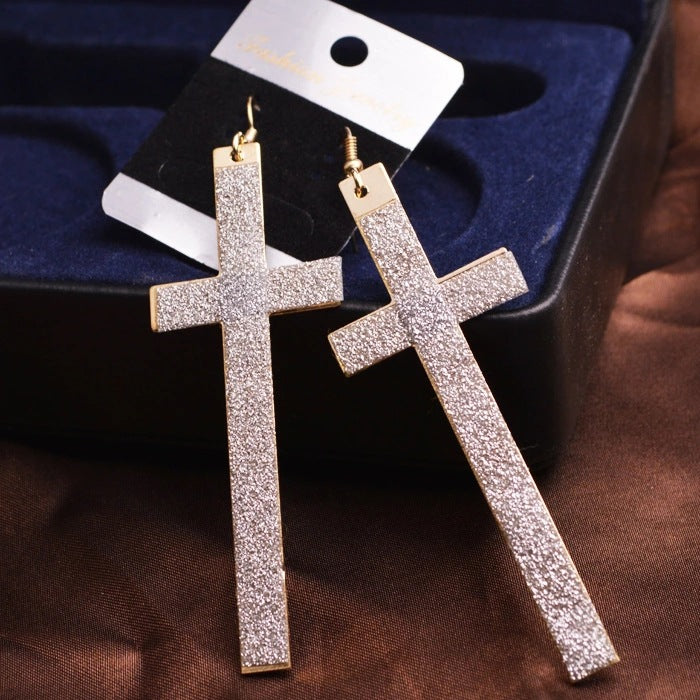 Classic Earrings Earrings Gold Silver Black Stripe Alloy Cross Frosted Earrings Jewelry Earrings 6 Colors