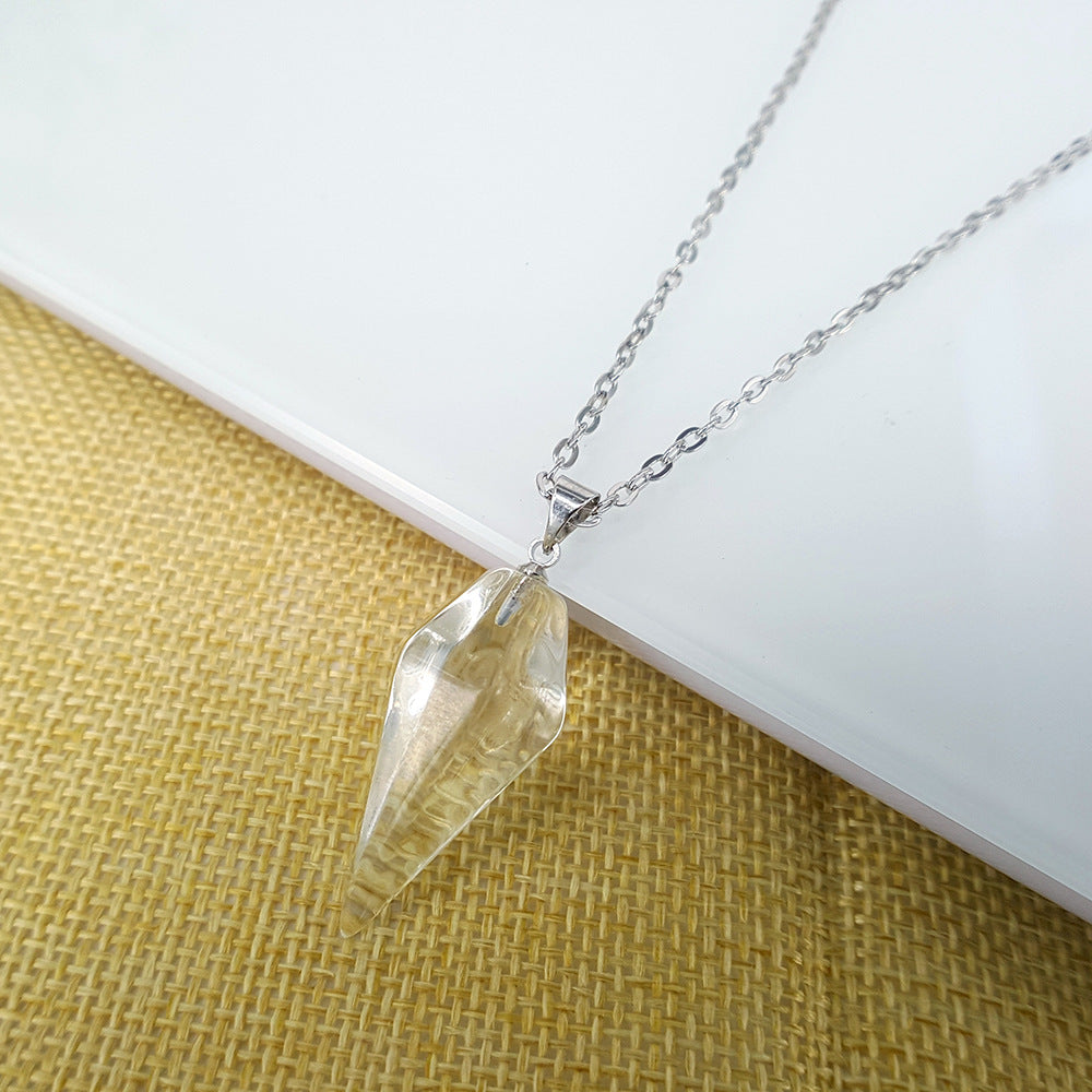 Fashion Natural Stone Crystal Hexagon Taper Pendant Clavicle Chain Necklace