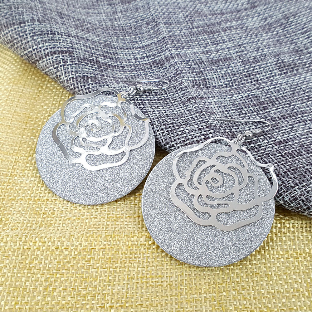 Rose Flower Frosted Earrings Ear Jewelry Alloy Double Layer Swing Creative Earrings