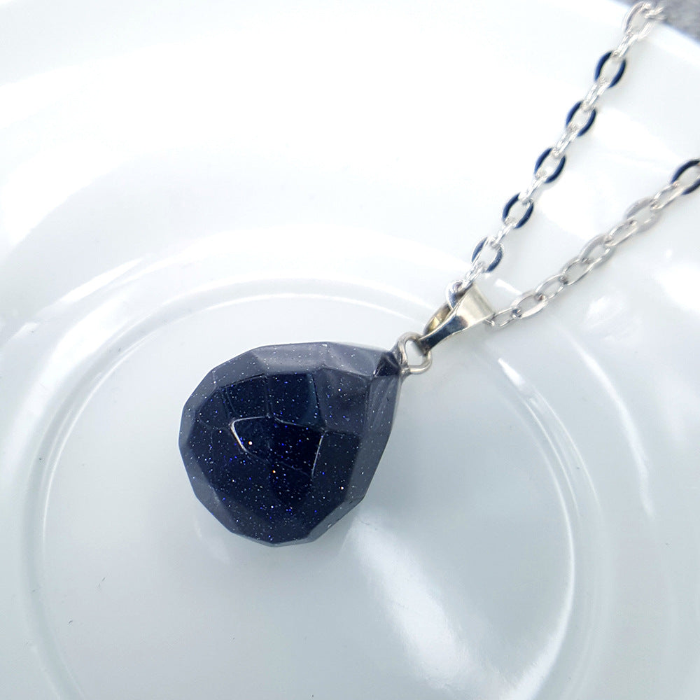 Multi-faceted Natural Stone Drop Shape Pendant Necklace Personality Clavicle Chain Necklace Versatile Clothing Accessories