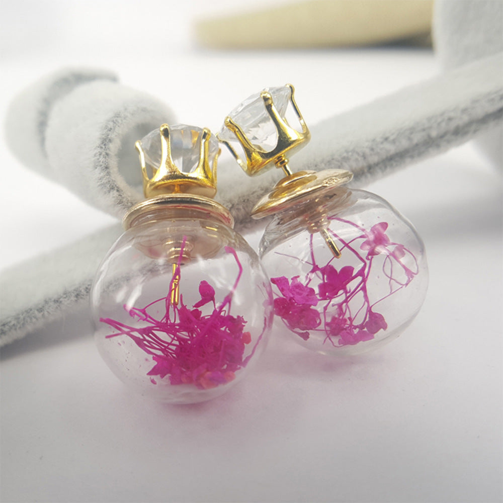 Direct Supply Colorful Rhinestone Dried Flowers Wishing Bottle Earrings Jewelry Creative Ladies Earrings