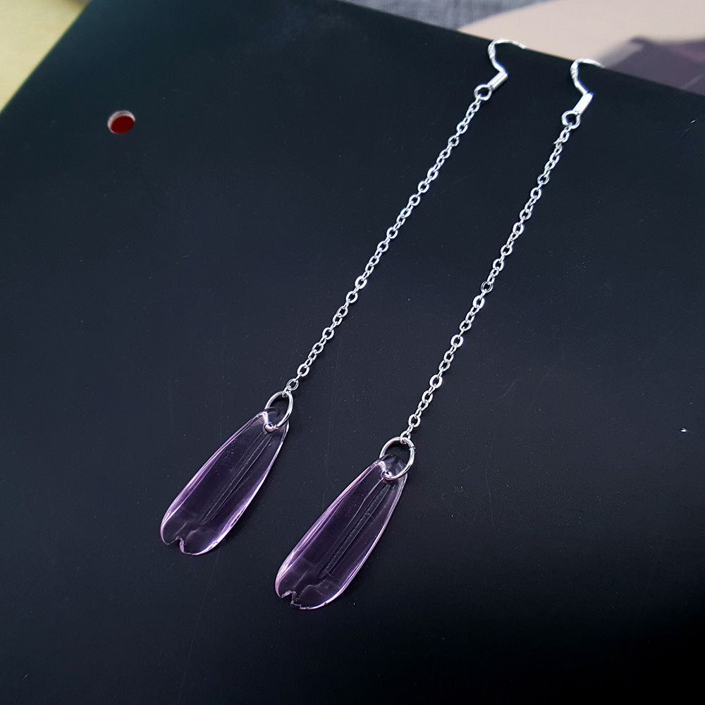 Drop-shaped earrings long tassel petal earrings retro Hanfu ear jewelry 925 earrings stall