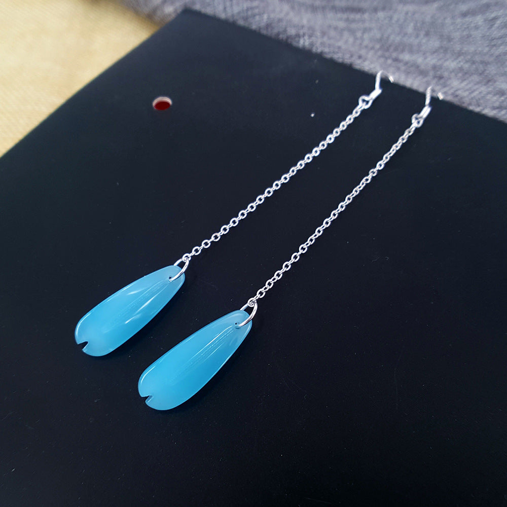 Drop-shaped earrings long tassel petal earrings retro Hanfu ear jewelry 925 earrings stall