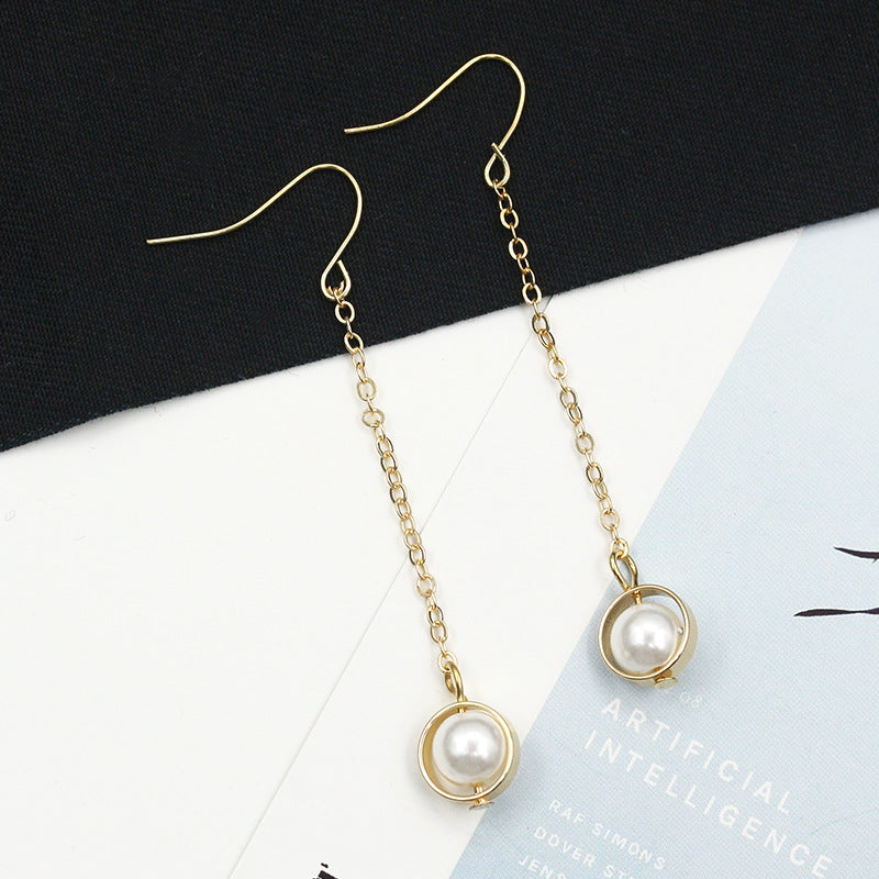 Popular ear jewelry long and short ring pearl pendant earrings simple and versatile