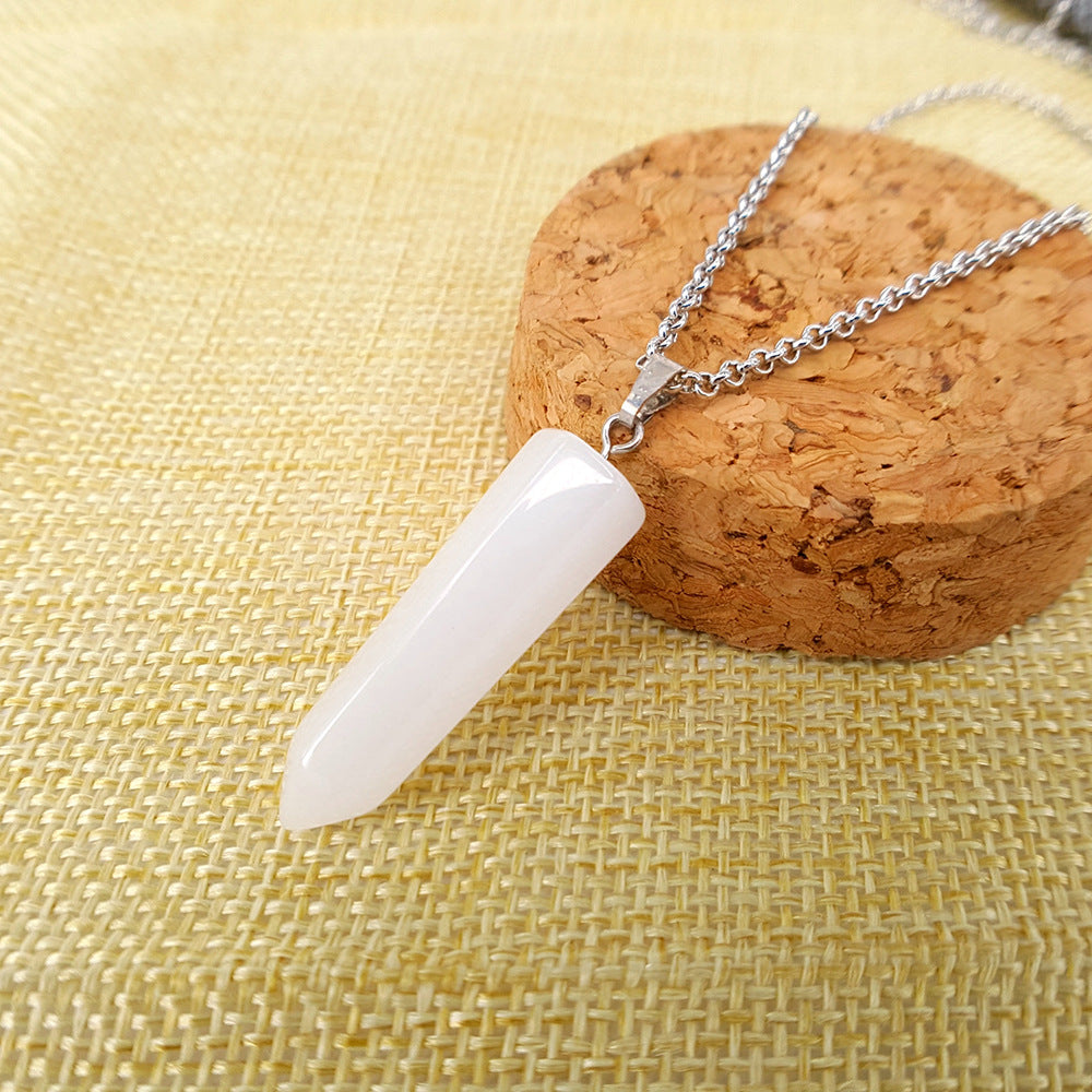Natural stone crystal hexagonal column bullet necklace fashion creative white turquoise clavicle chain birthstone series