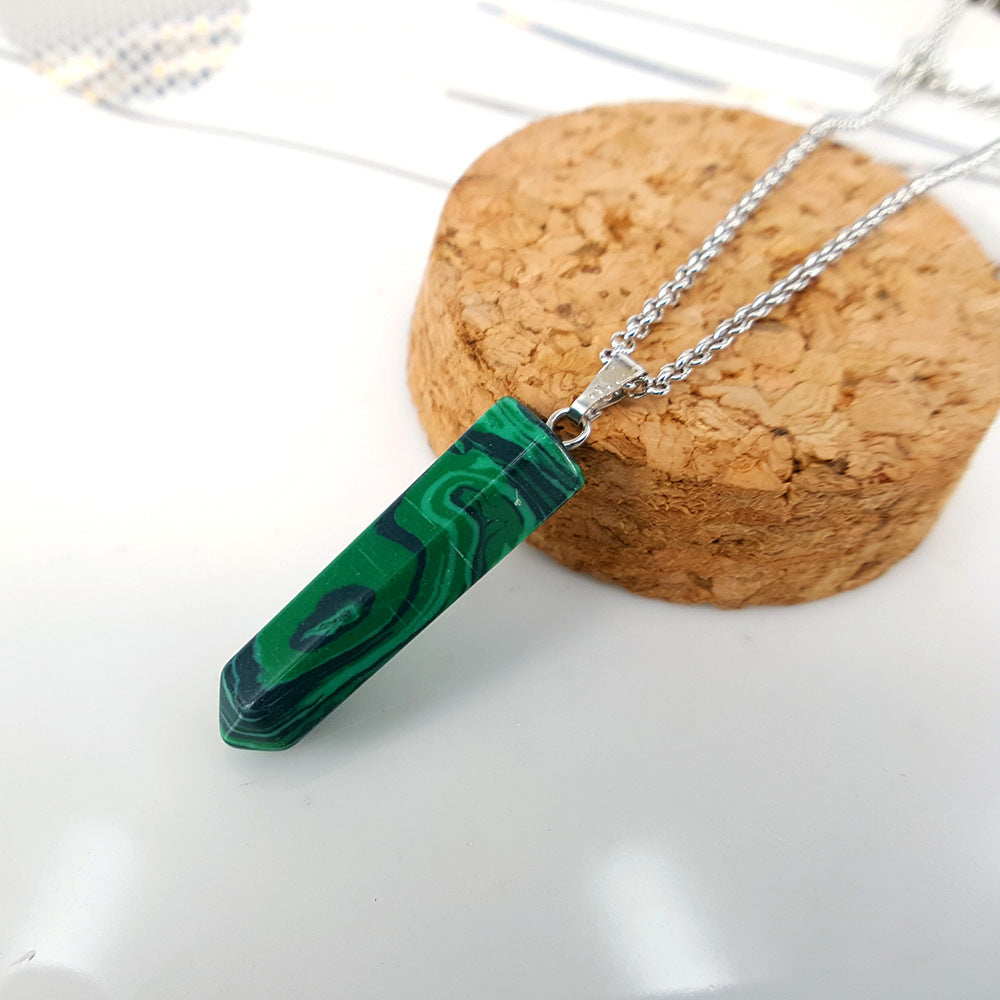 Natural stone crystal hexagonal column bullet necklace fashion creative white turquoise clavicle chain birthstone series