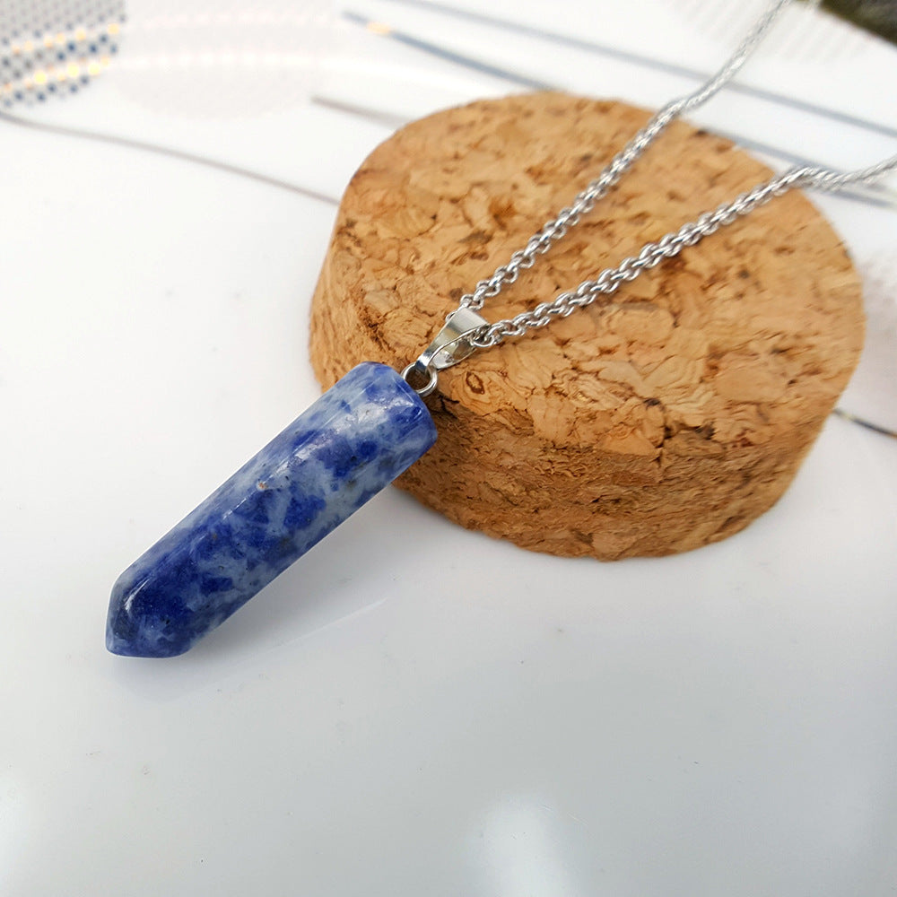 Natural stone crystal hexagonal column bullet necklace fashion creative white turquoise clavicle chain birthstone series