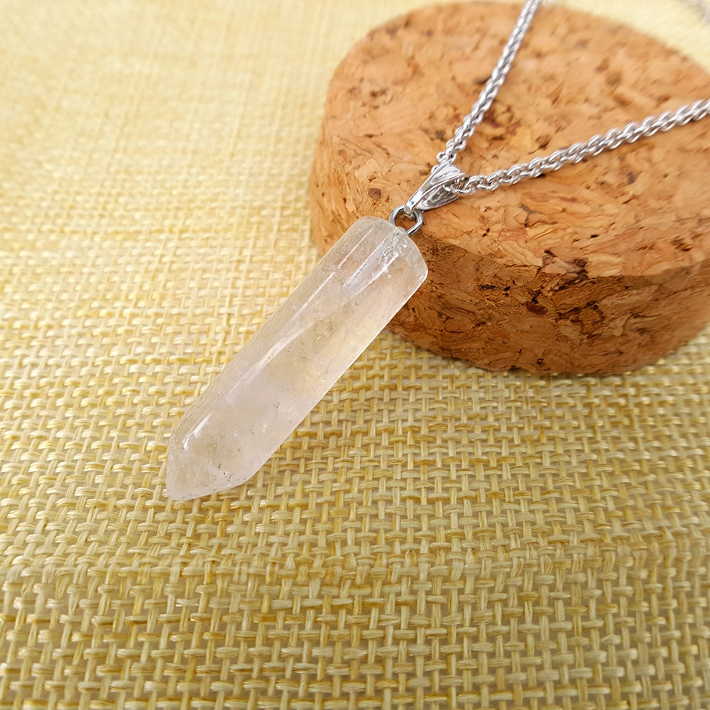 Natural stone crystal hexagonal column bullet necklace fashion creative white turquoise clavicle chain birthstone series