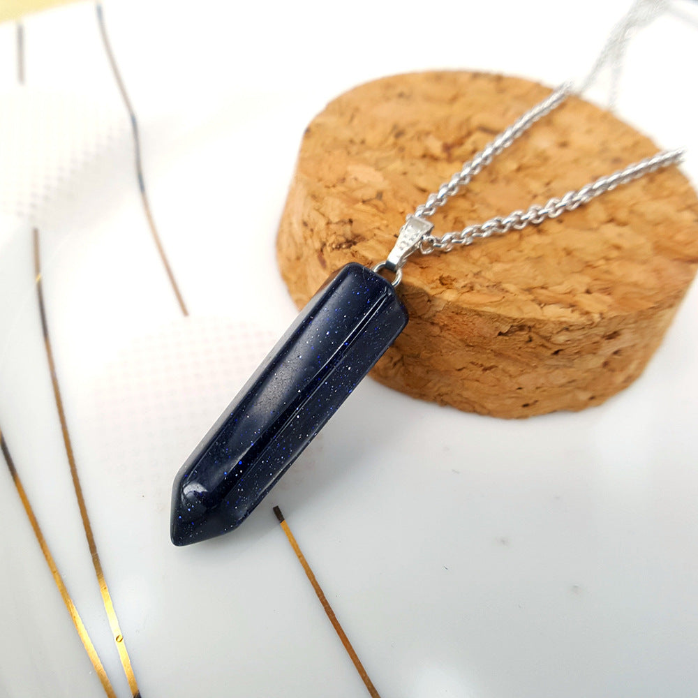Natural stone crystal hexagonal column bullet necklace fashion creative white turquoise clavicle chain birthstone series