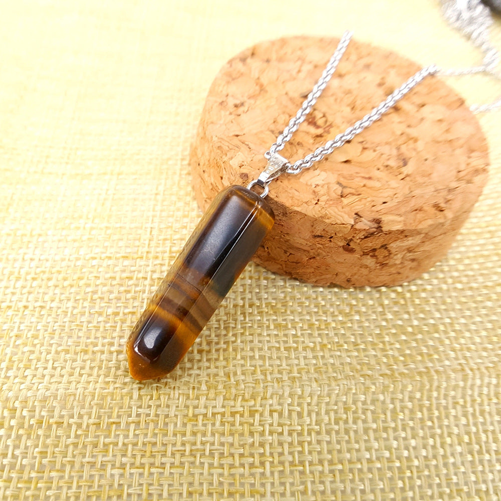 Natural stone crystal hexagonal column bullet necklace fashion creative white turquoise clavicle chain birthstone series