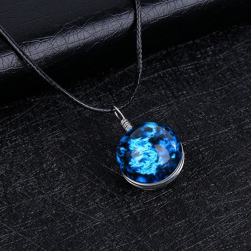 Personalized Zodiac Time Gem Luminous Necklace Dreamy Starry Sky Creative Couple Pendant