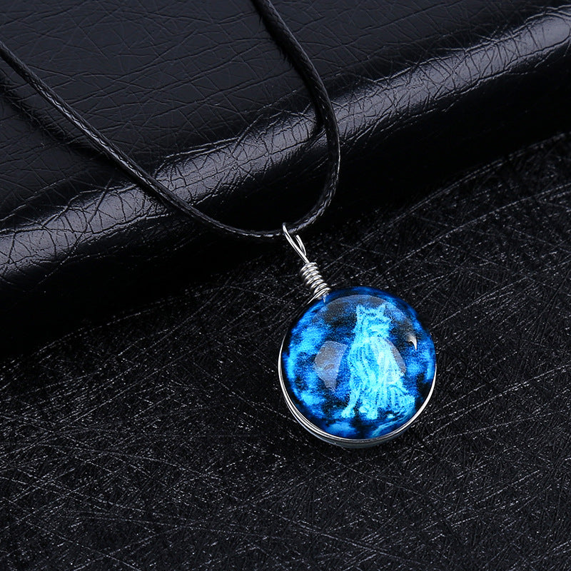 Personalized Zodiac Time Gem Luminous Necklace Dreamy Starry Sky Creative Couple Pendant