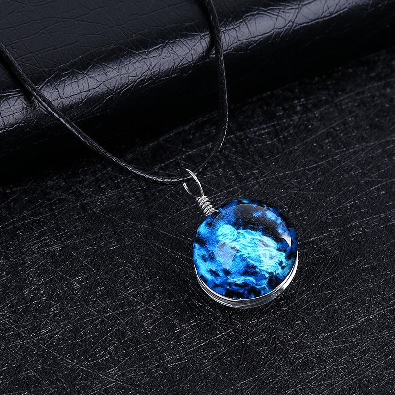 Personalized Zodiac Time Gem Luminous Necklace Dreamy Starry Sky Creative Couple Pendant