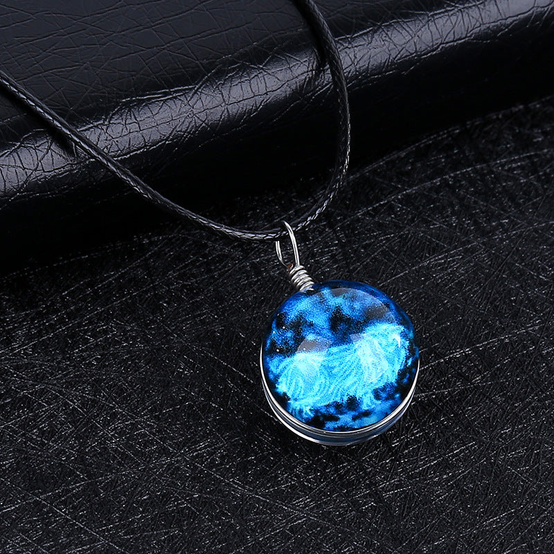 Personalized Zodiac Time Gem Luminous Necklace Dreamy Starry Sky Creative Couple Pendant