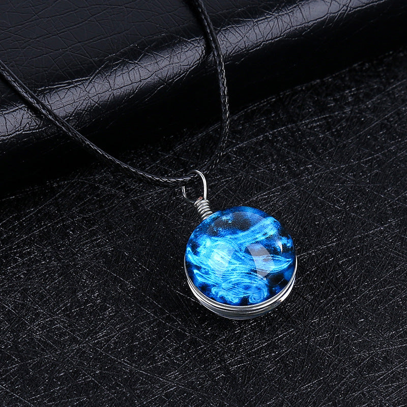 Personalized Zodiac Time Gem Luminous Necklace Dreamy Starry Sky Creative Couple Pendant