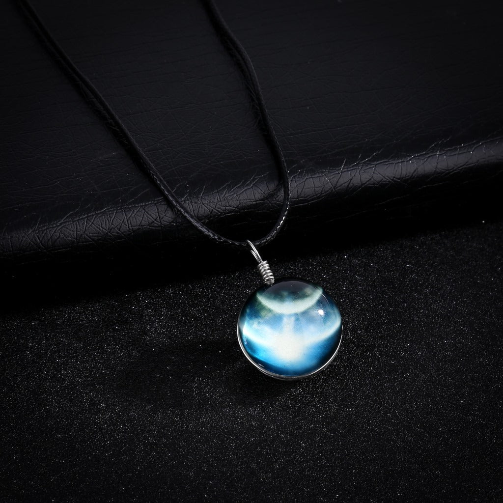 Harajuku Universe Fantasy Star Pendant Time Gem Handmade Glass Ball Luminous Necklace Jewelry