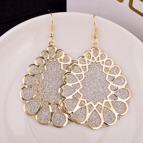 Personality Hollow Double Ladies Frosted Exaggerated Earrings Earrings Retro Alloy Ear Jewelry