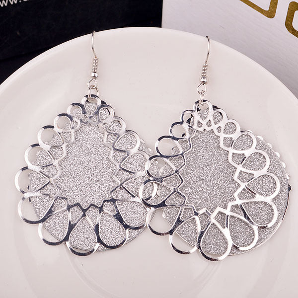 Personality Hollow Double Ladies Frosted Exaggerated Earrings Earrings Retro Alloy Ear Jewelry