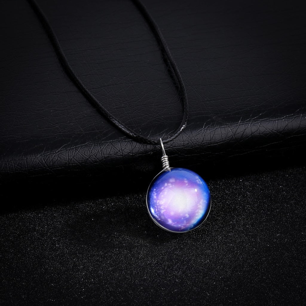 Harajuku Universe Fantasy Star Pendant Time Gem Handmade Glass Ball Luminous Necklace Jewelry