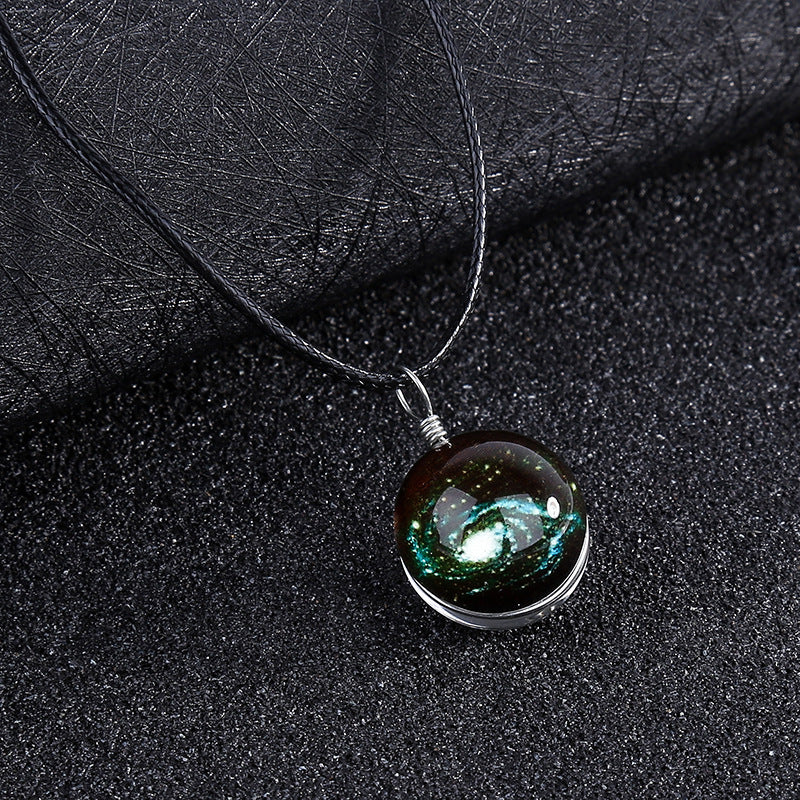 Double-sided glass ball luminous couple necklace Harajuku universe fantasy starry sky gemstone pendant jewelry