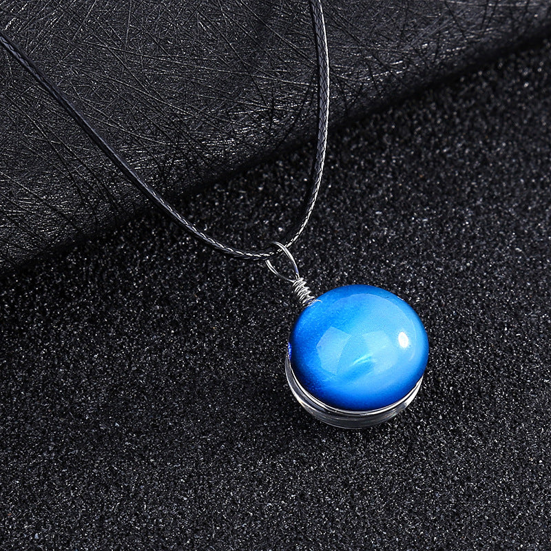 Double-sided glass ball luminous couple necklace Harajuku universe fantasy starry sky gemstone pendant jewelry