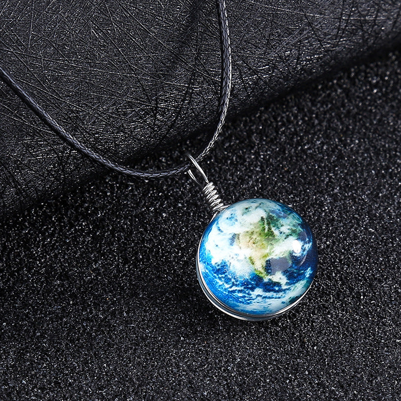 Double-sided glass ball luminous couple necklace Harajuku universe fantasy starry sky gemstone pendant jewelry