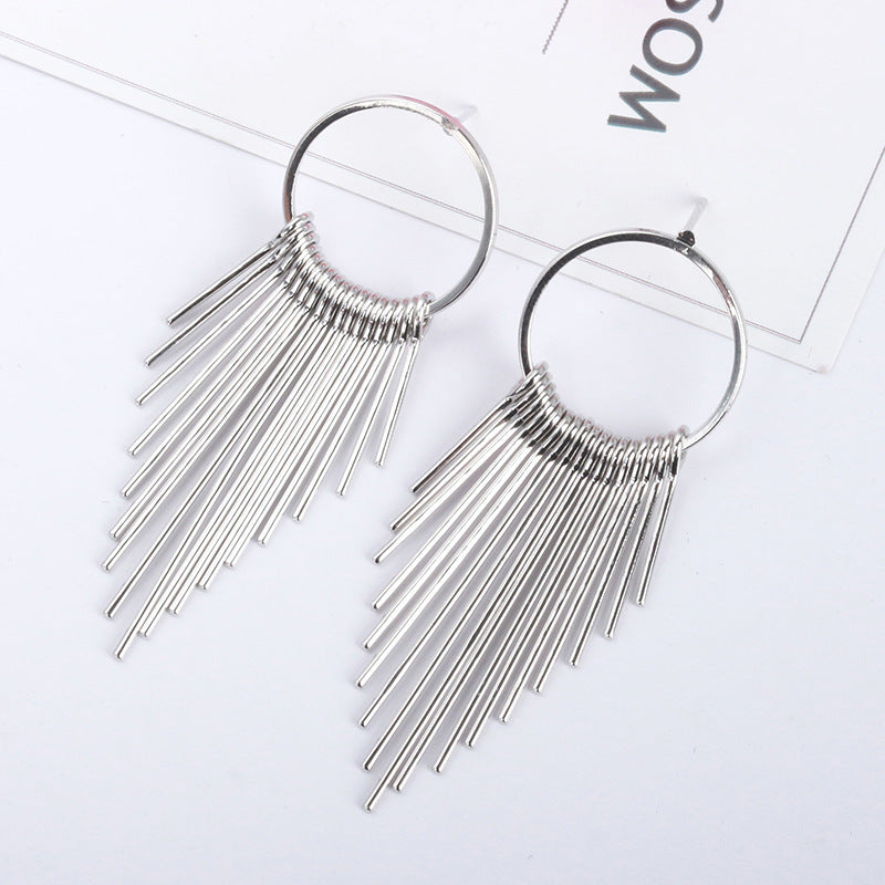 Circle multi-layer long and short tassel stud earrings retro fashion earrings