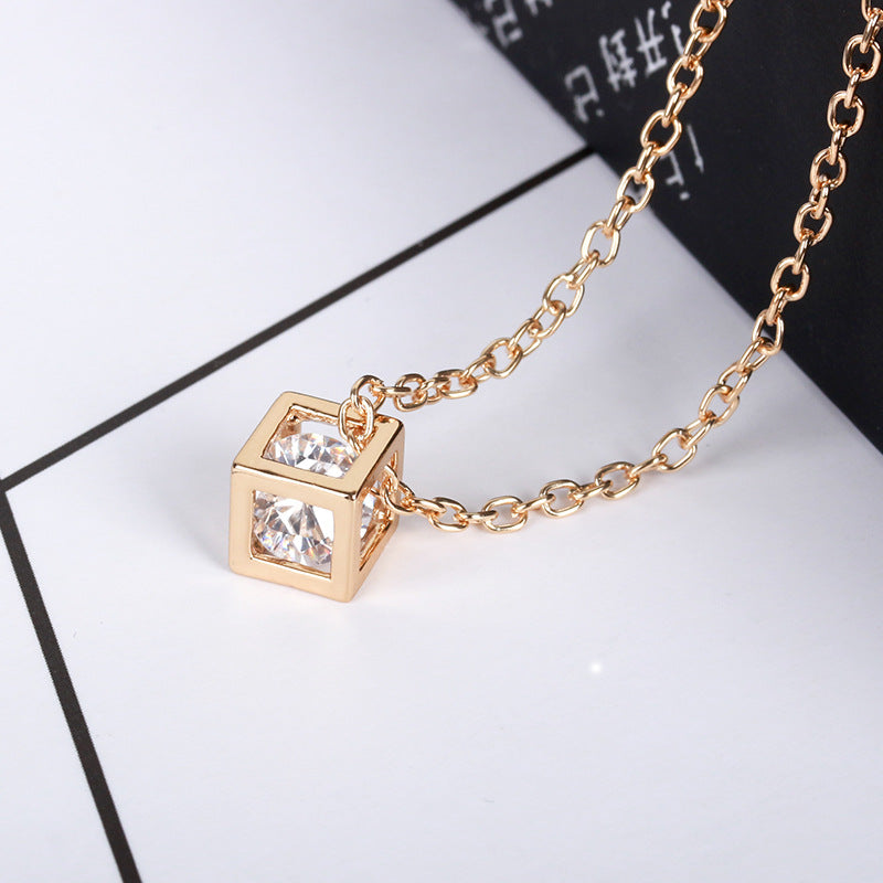 Zircon Three-dimensional Happiness Rubik's Cube Necklace Fashion Box Chain Necklace Crystal Necklace