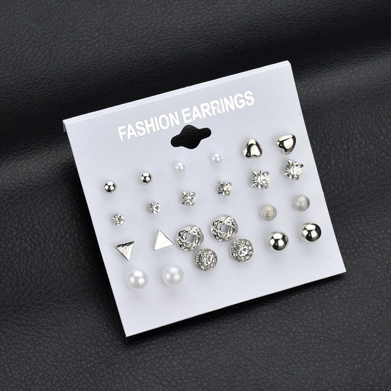 Fashion Jewelry Set Earrings 12 Pairs Square Imitation Zircon Stud Earrings Peach Heart Diamond Earrings