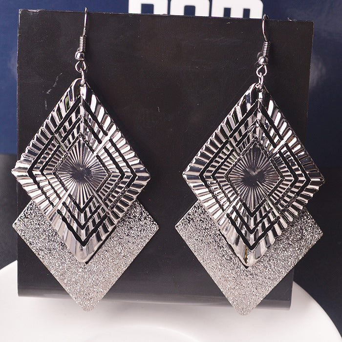 Geometric Hollow Ladies Multi-level Rhombus Versatile Frosted Earrings Girls Heart Push Economical Jewelry