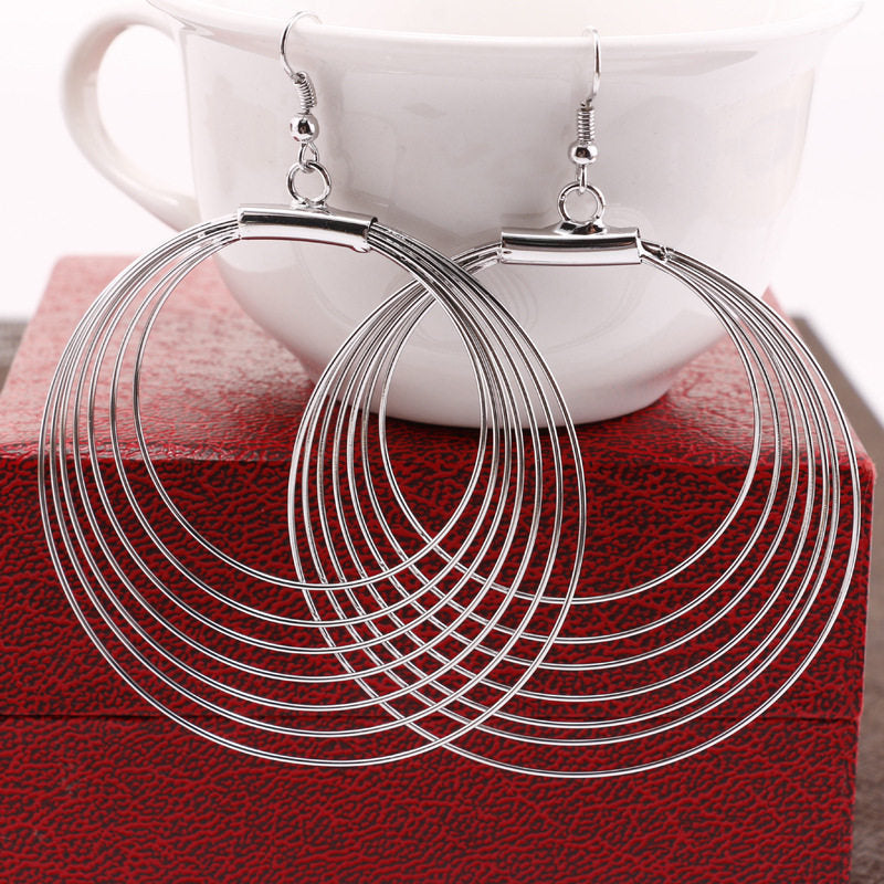 Jewelry exaggerated fashion metal ring buckle multi-layer hoop earrings night trend earrings