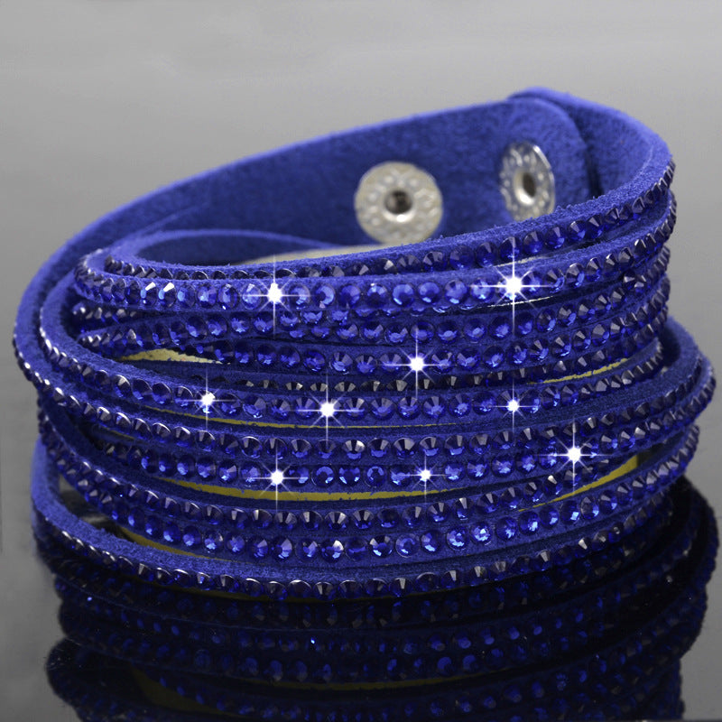 Jewelry Fashion Handmade Diamond Leather Rope Multilayer Bracelet Personality Color Diamond Bracelet