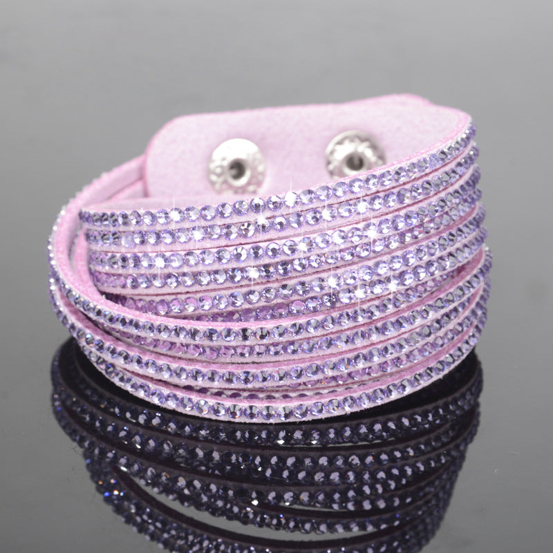 Jewelry Fashion Handmade Diamond Leather Rope Multilayer Bracelet Personality Color Diamond Bracelet