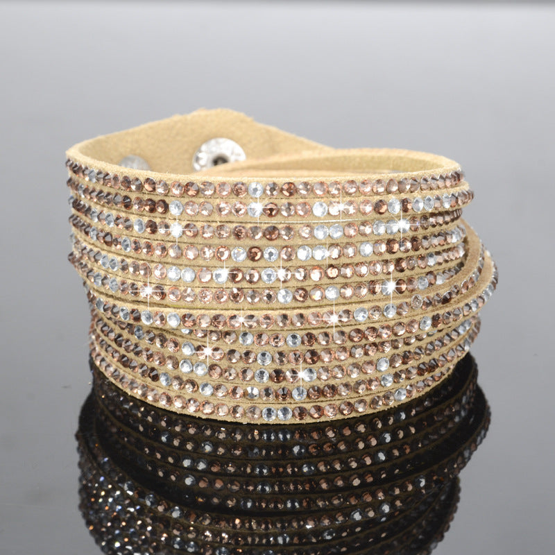 Jewelry Fashion Handmade Diamond Leather Rope Multilayer Bracelet Personality Color Diamond Bracelet