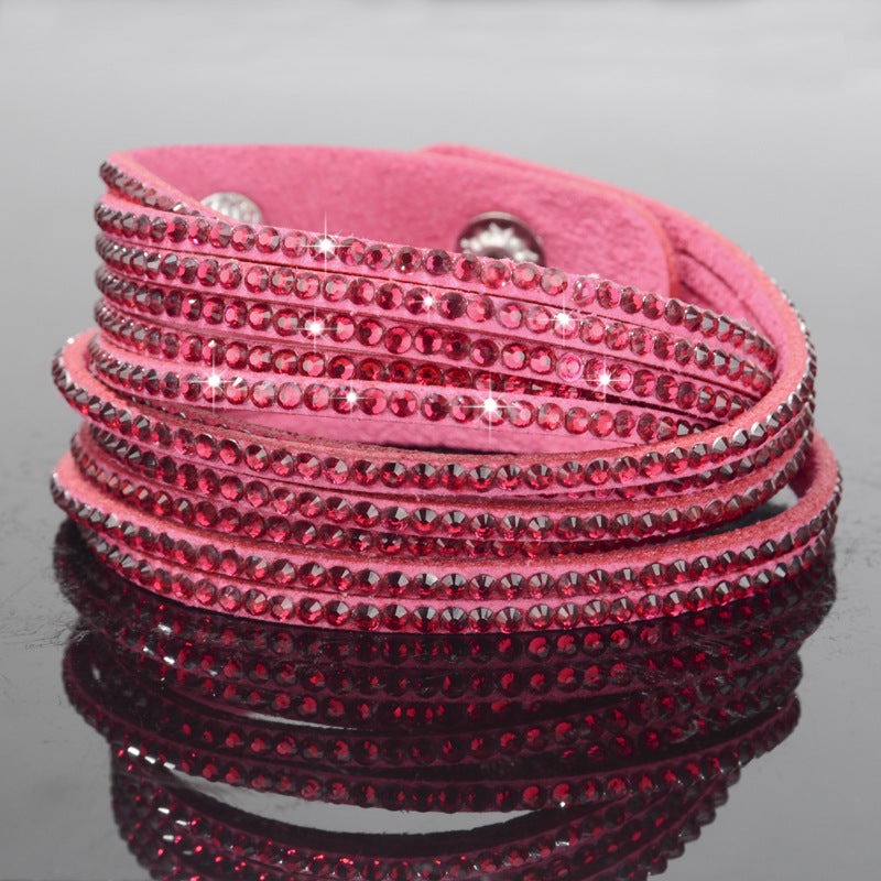 Jewelry Fashion Handmade Diamond Leather Rope Multilayer Bracelet Personality Color Diamond Bracelet